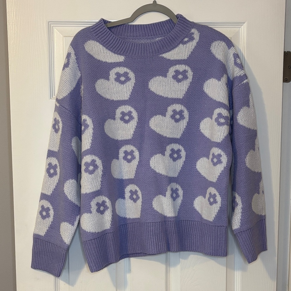 SHEIN Lavender Heart Pattern Sweater